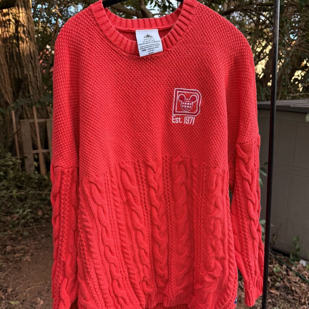 Disney Spirit Jersey Red Cable Knit Sweater Women's L Parks